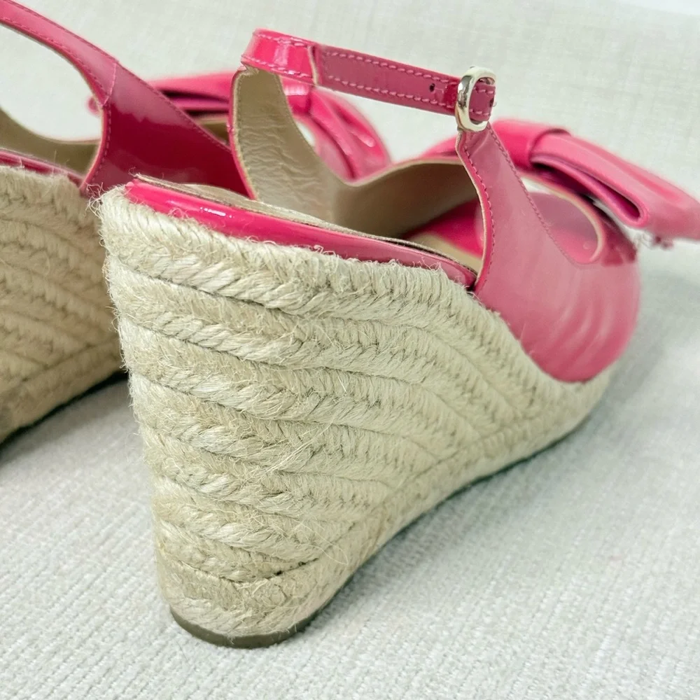 Valentino Garavani Fuchsia Patent Bow Wedge Sandals EU 38 US 8 Box